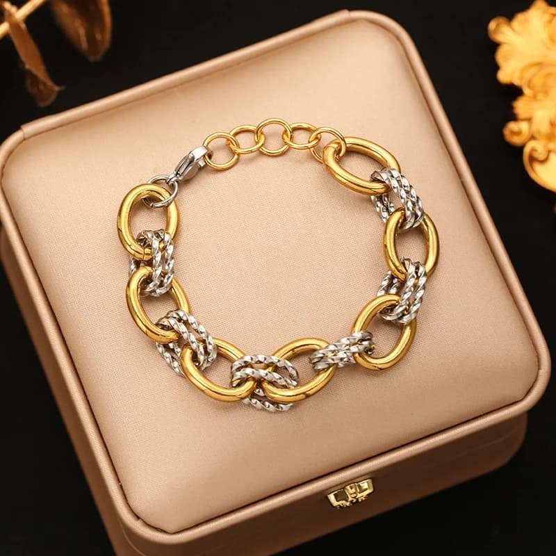 Bangle Gros cu Lanț Two-Tone, Oțel Inoxidabil 316L