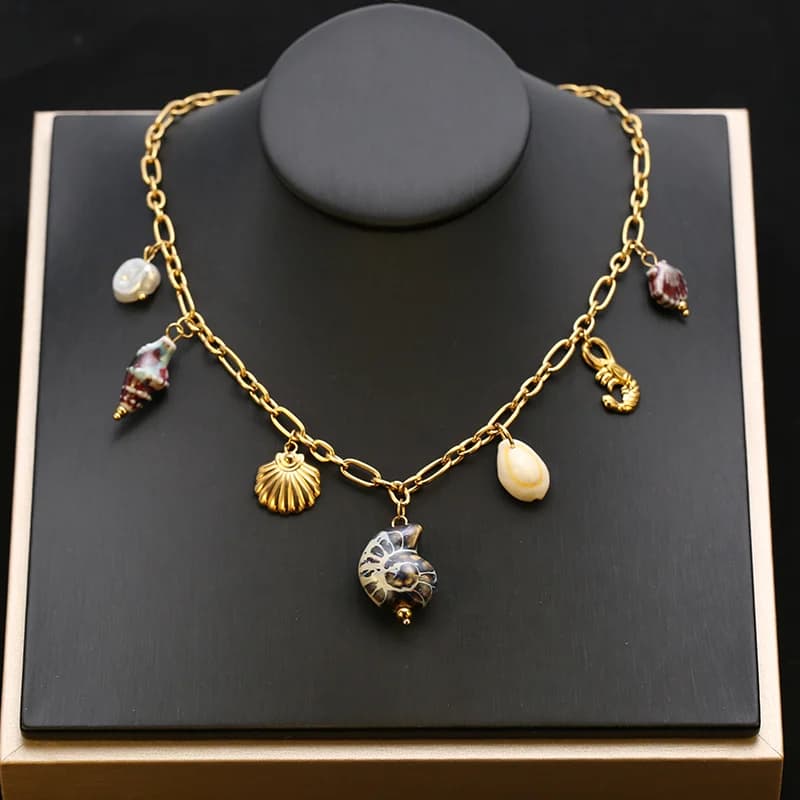 316L Stainless Steel Gold Pearl Celadon Drop Necklace