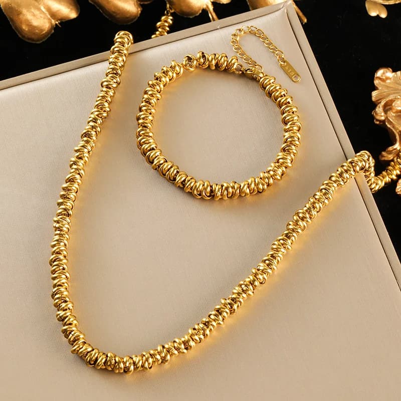 Gold Chain Necklace and Bracelet Set
