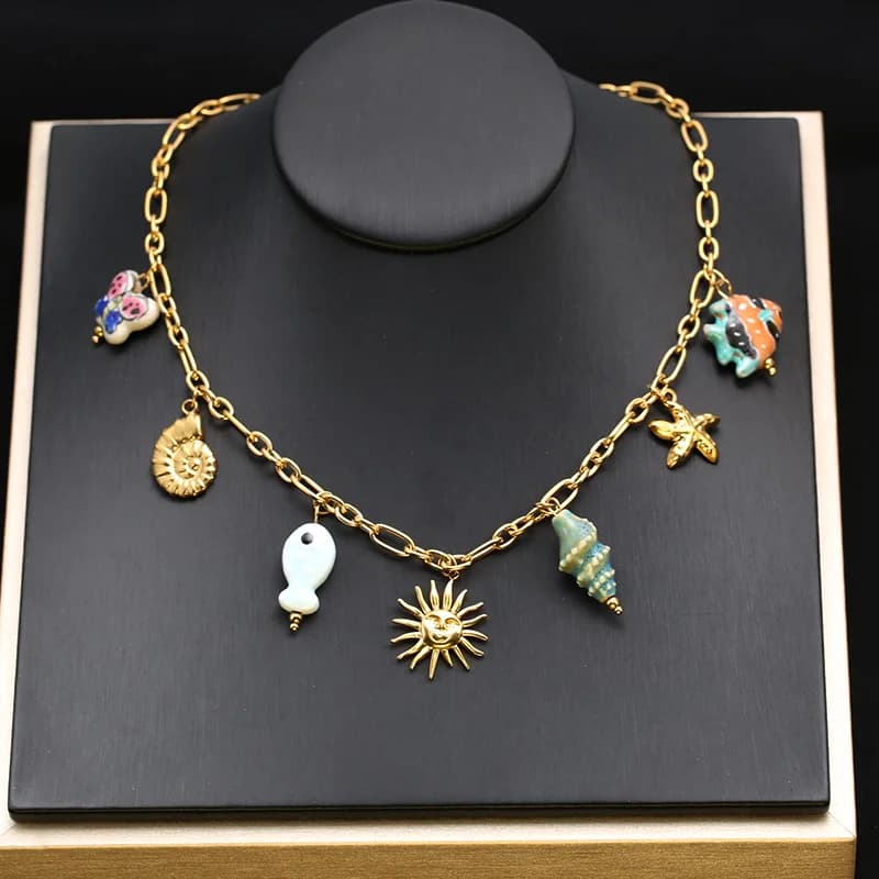 316L Stainless Steel Gold Pearl Celadon Drop Necklace
