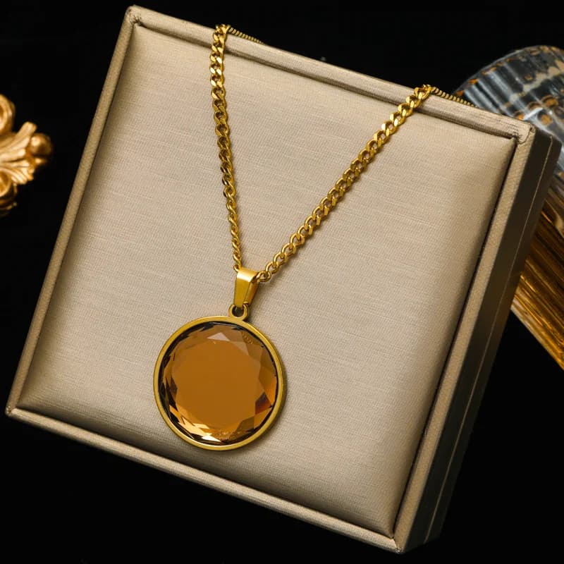 Colier Choker rotund cu pandantiv din cristal