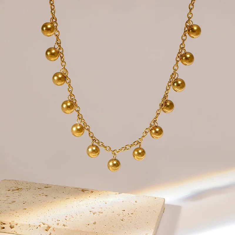 Gold Bead Ball Pendant Choker Necklace