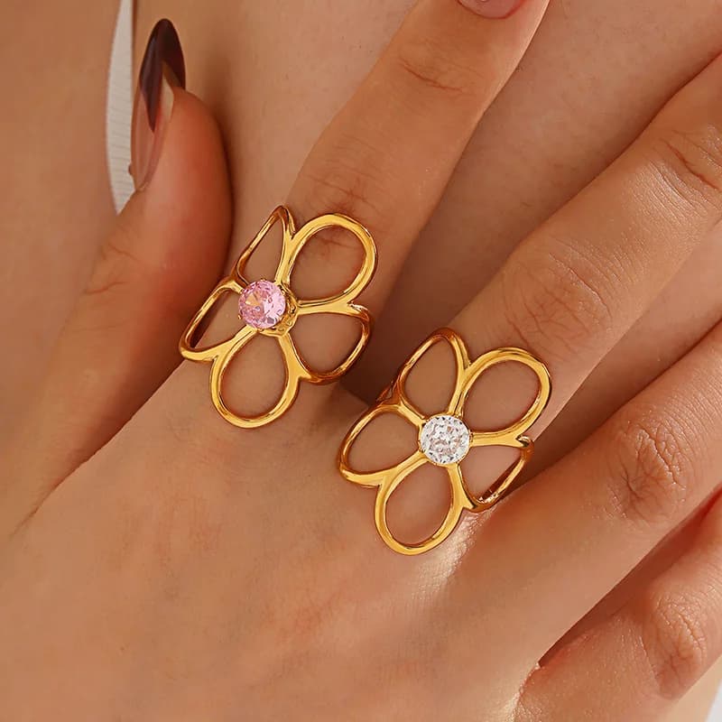 Inel reglabil cubic zirconia floral