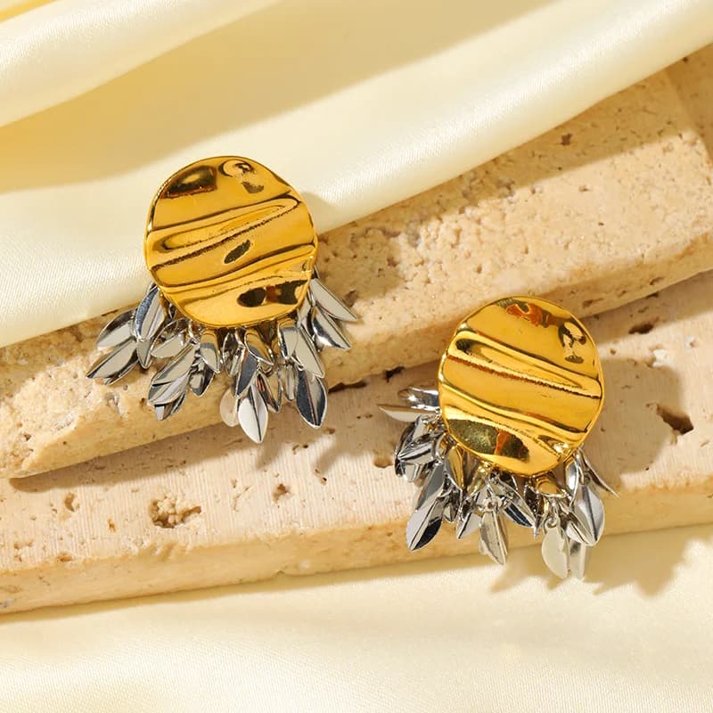 Geometric C-Shaped Tassel Earrings, 18K Gold