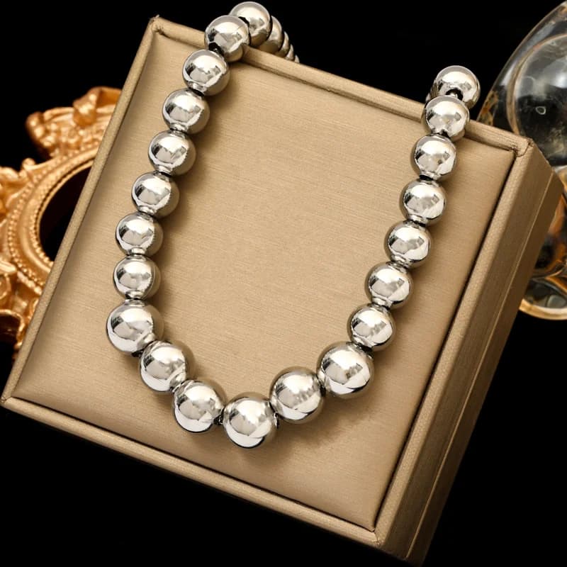 316L Stainless Steel Gold Color Ball Beaded Necklace