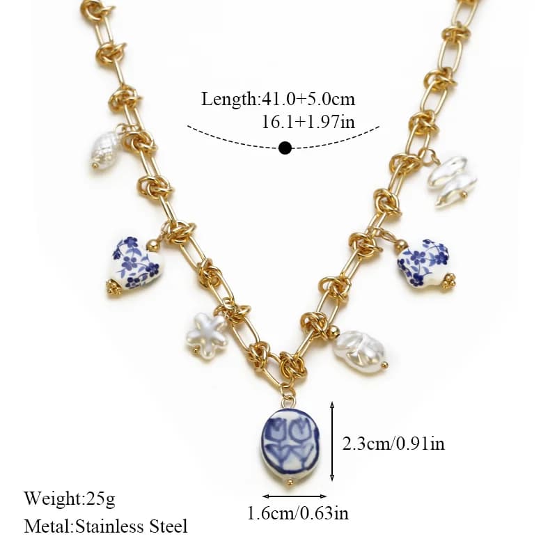 316L Stainless Steel Gold Pearl Celadon Drop Necklace