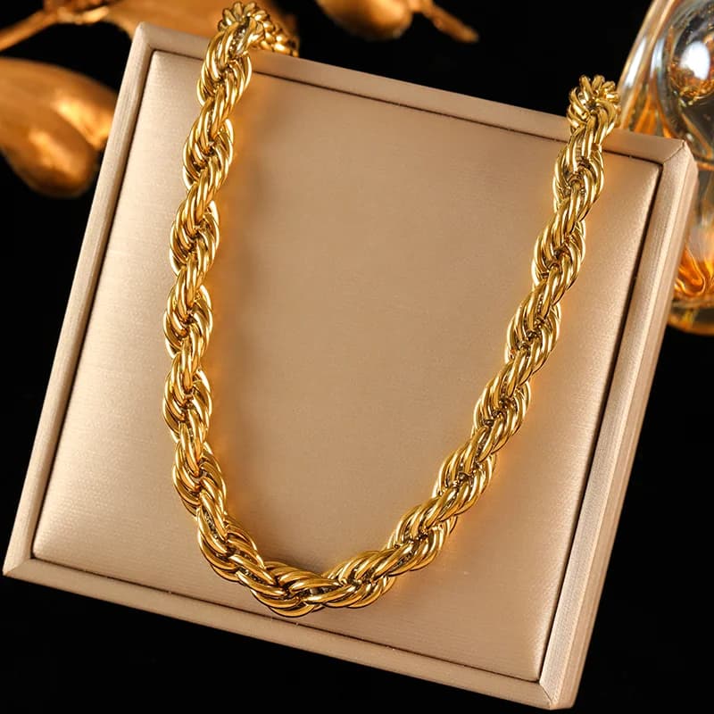 Set colier și brățară cu lanț torsadat gros de 8mm