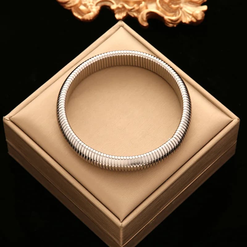 316L Stainless Steel Gold Color Twisted Adjustable Bangle