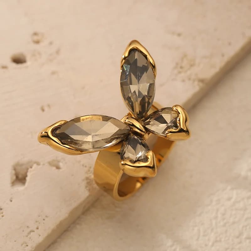 Inel Reglabil cu Fluture și Zirconiu Aur 18K