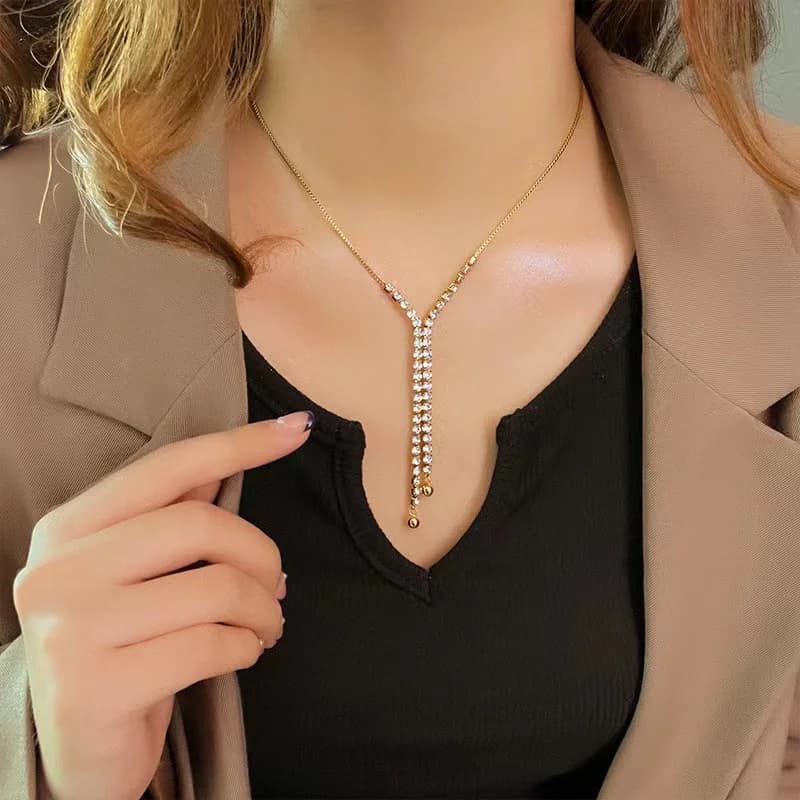 White Zircon Long Pendant Necklace