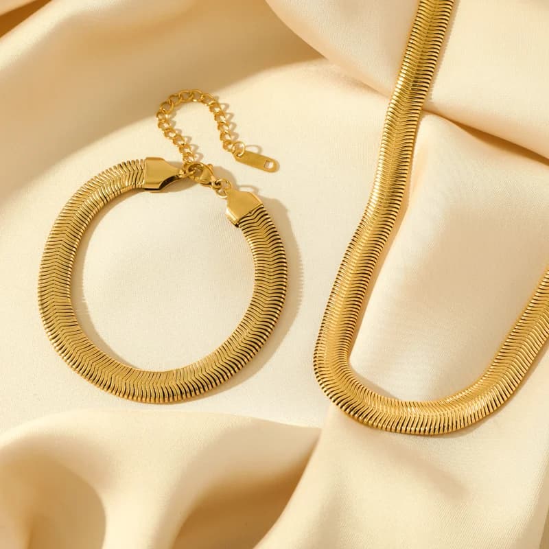 Set Colier Gros Tip Snake Chain și Brățară Oțel Inoxidabil 316L Culoare Aurie