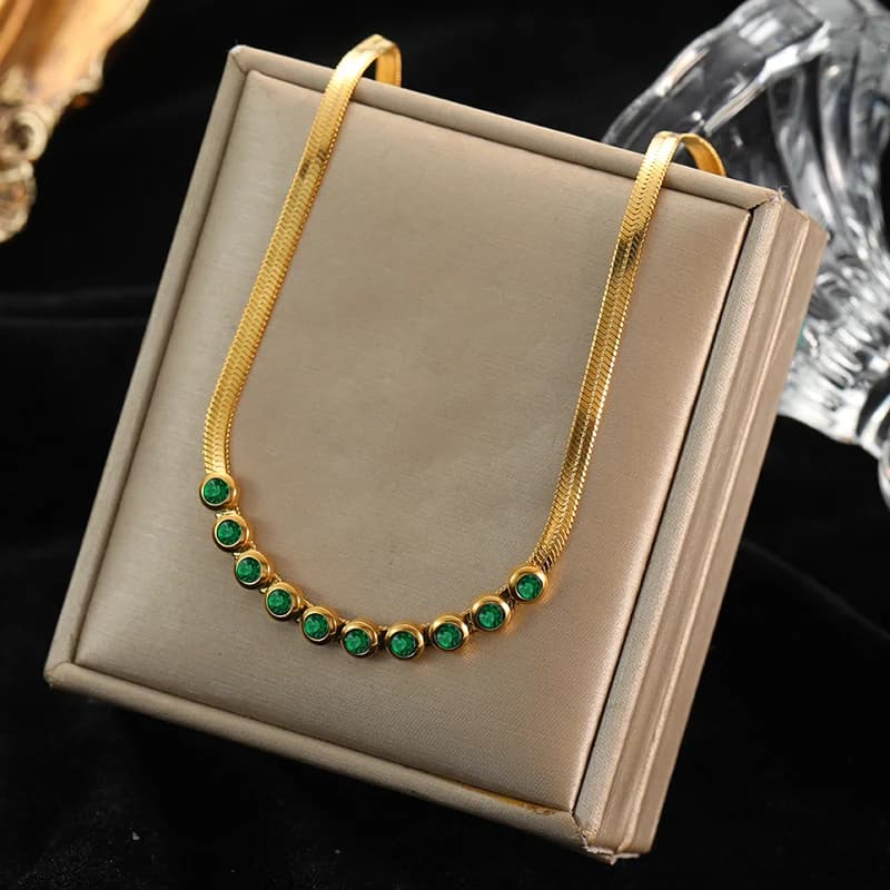 Gold Color Zircon Chain Choker Necklace