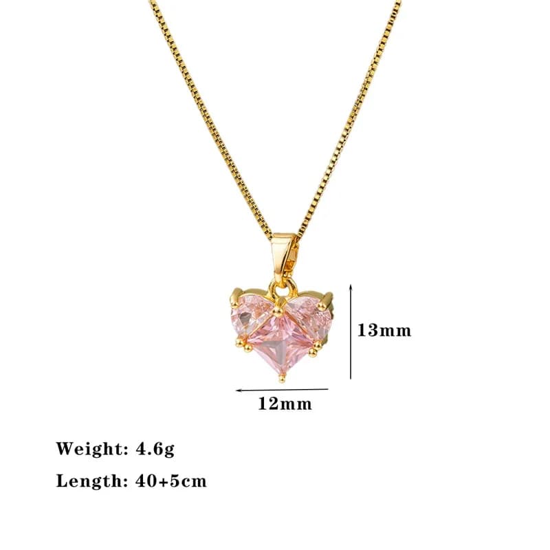 Pink Zirconia Heart Necklace and Earrings Set