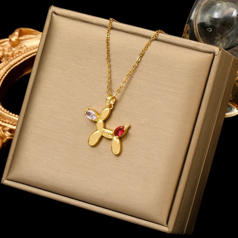 Moon Pearl Zircon Puppy Pendant Necklace