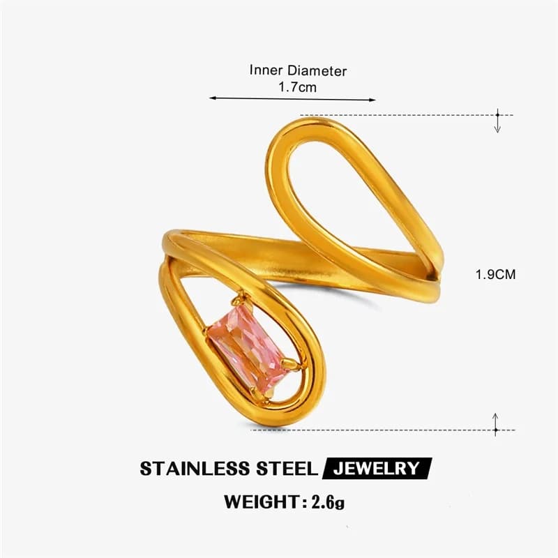Inel reglabil geometric cu zirconiu din sticlă, placat cu aur 18K