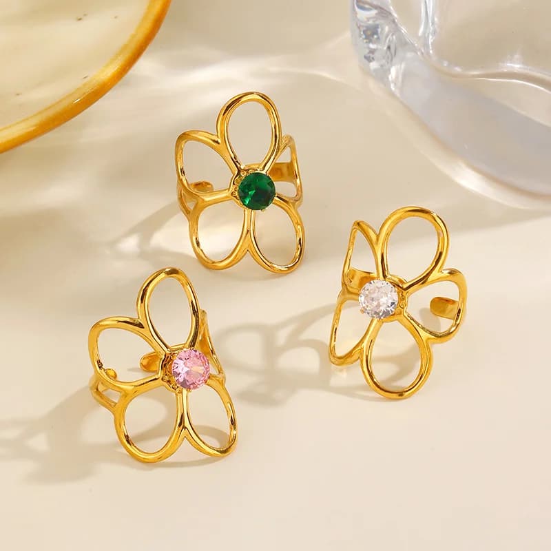 Inel reglabil cubic zirconia floral
