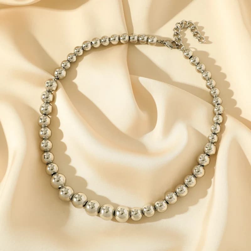 316L Stainless Steel Gold Color Ball Beaded Necklace
