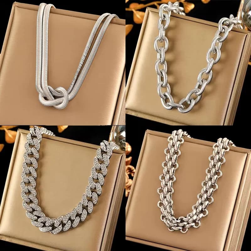Colier tip choker cu lanț din oțel inoxidabil, culoare argintie