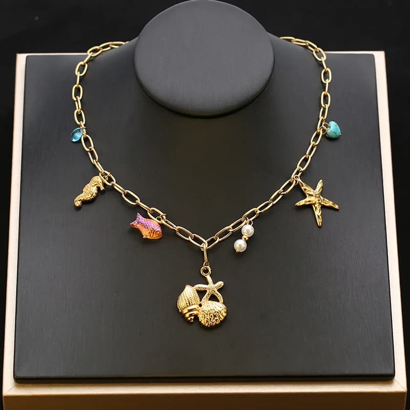 316L Stainless Steel Gold Pearl Celadon Drop Necklace