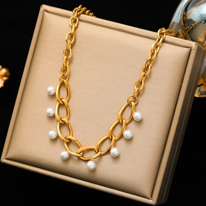 Stainless Steel Gold Thick Link Chain Necklace