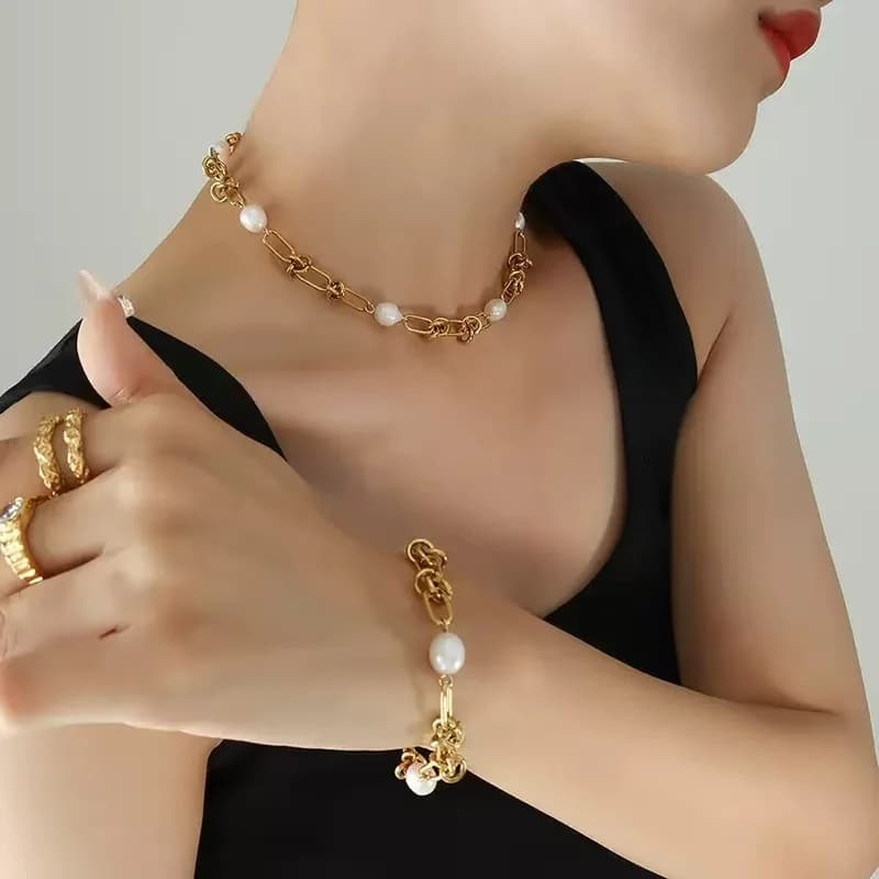 Colier Choker Lanț Metalic, Culoare Aurie