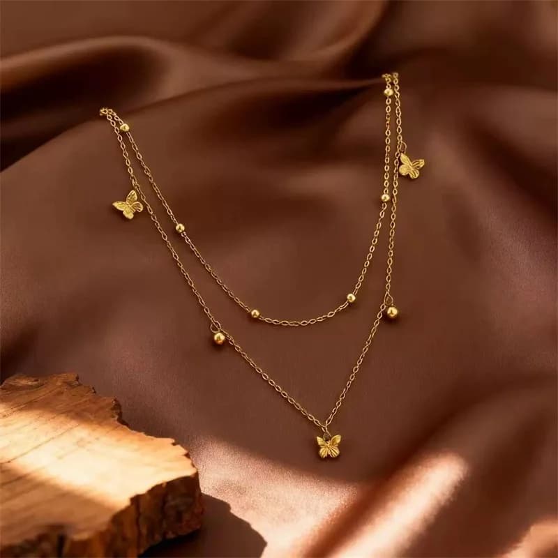 Set bijuterii cu mărgele și fluture, strat dublu, oțel inoxidabil 316L