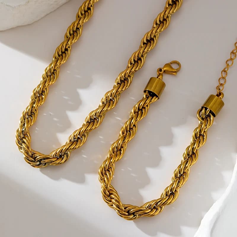 Set colier și brățară cu lanț torsadat gros de 8mm