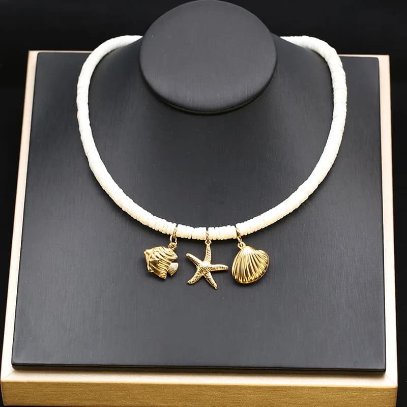 Shell Starfish Pendant Necklace, Ocean Style