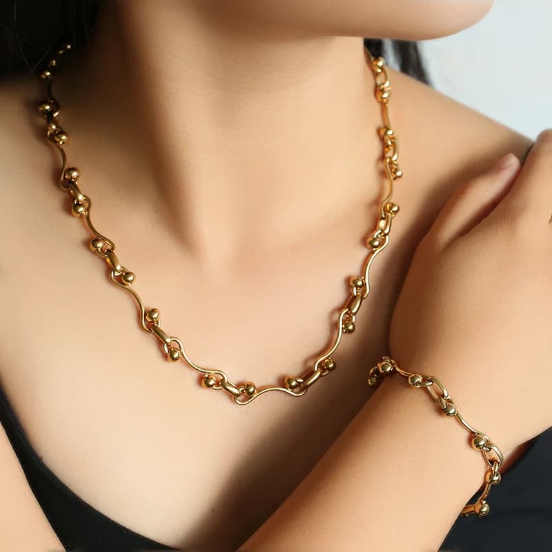 Set Colier și Brățară Handmade cu Mărgele Rotunde