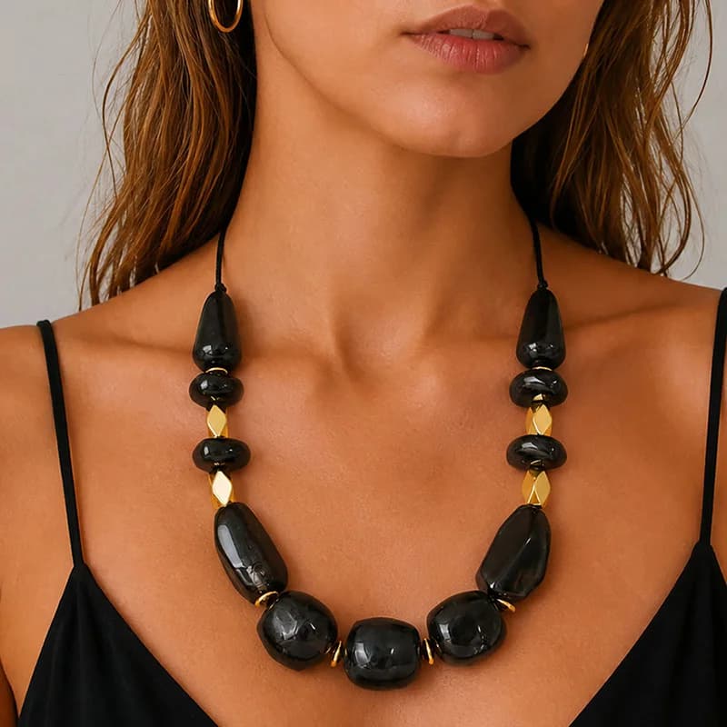 Black Resin Bohemian Choker Necklace