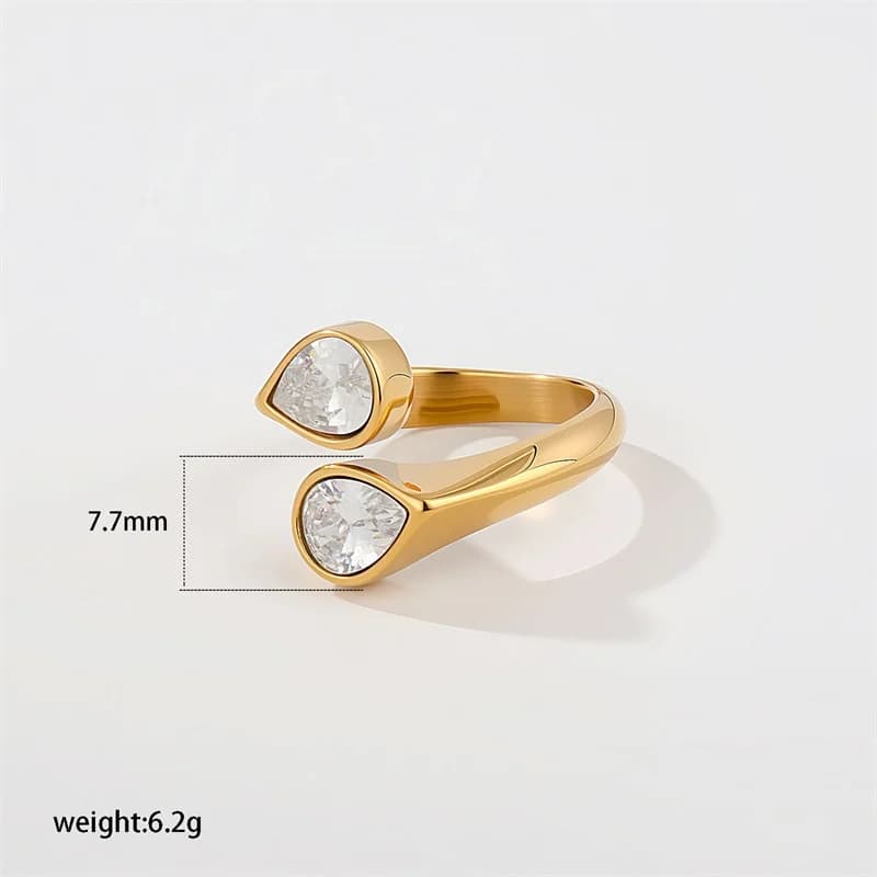 Inel Deschis Reglabil cu Cubic Zirconia în Formă de Lacrimă