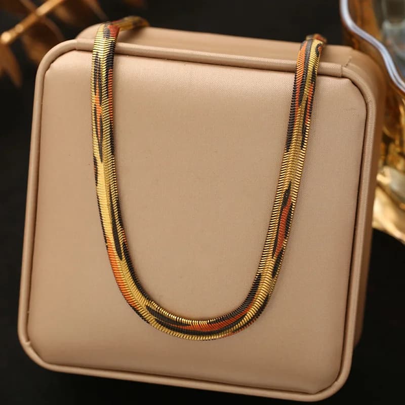 Snake Flat Chain Necklace and Bracelet Set