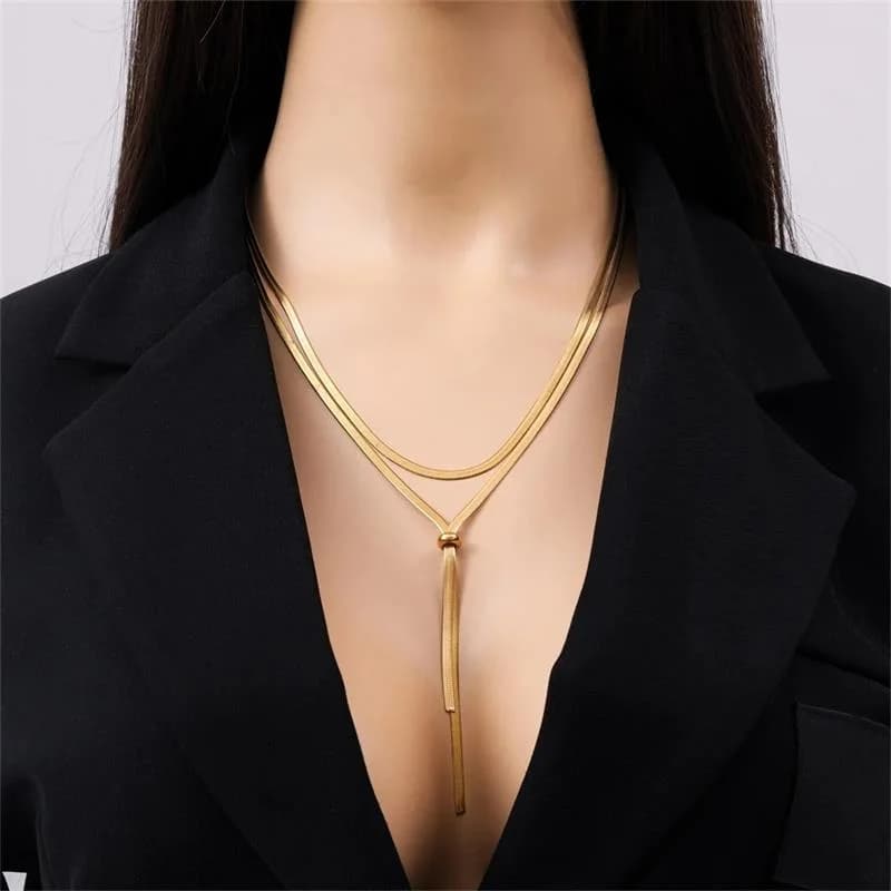 Colier Lung Tip Snake Chain Cu Ciucure Oțel Inoxidabil 316L Culoare Aurie