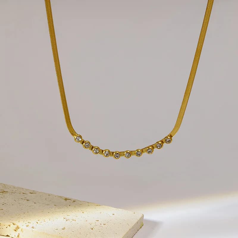 Gold Color Zircon Chain Choker Necklace