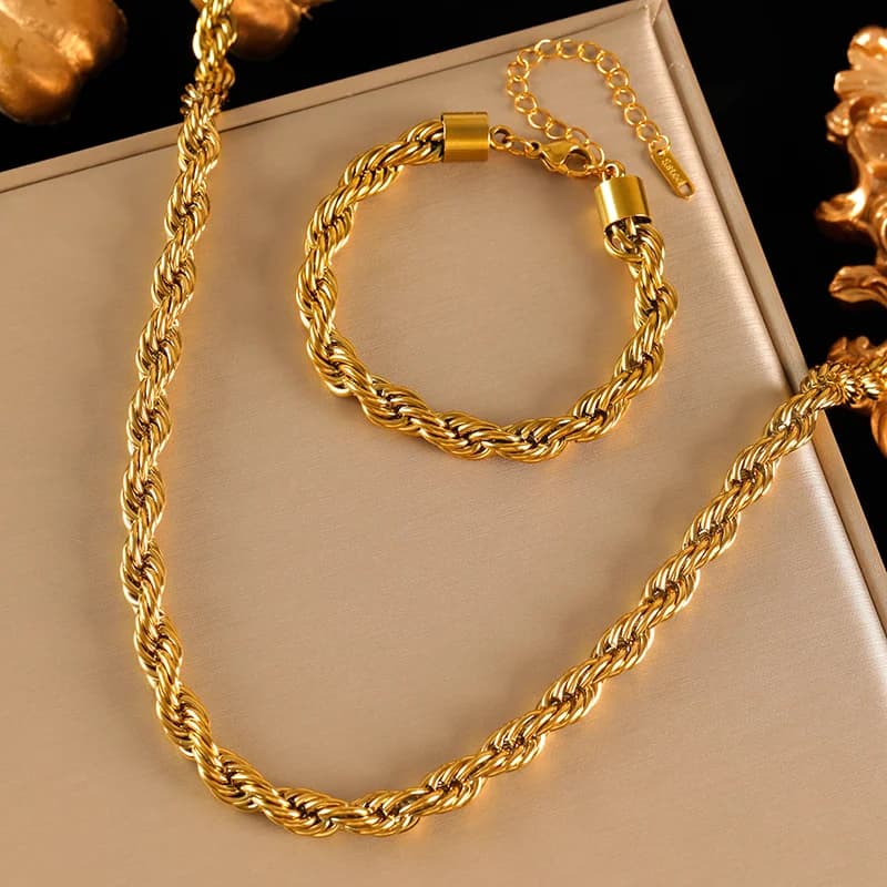 Set colier și brățară cu lanț torsadat gros de 8mm