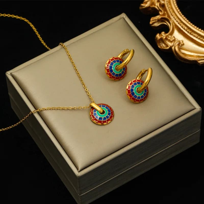 Set colier și cercei vintage cu flori