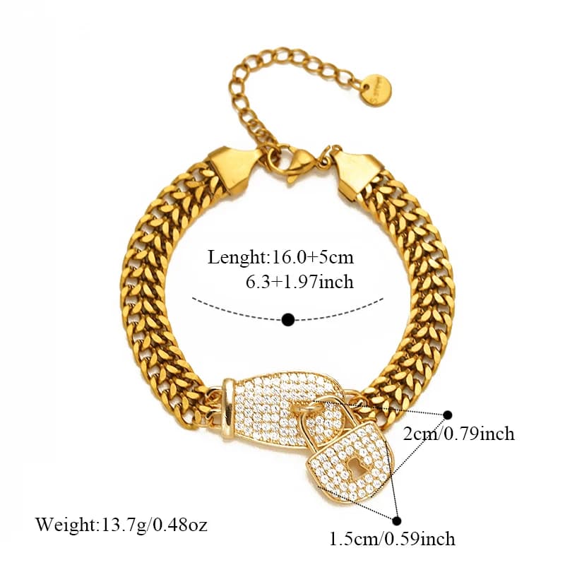 Brățară din oțel inoxidabil cu charm lacăt și pietre rhinestone