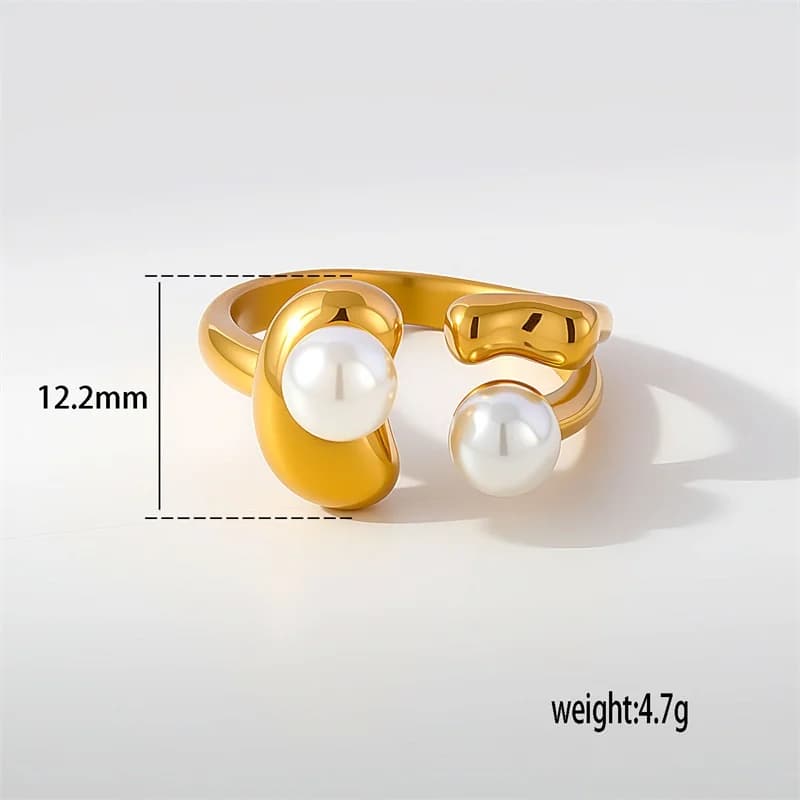 Cubic Zirconia Heart Pearl Adjustable Ring