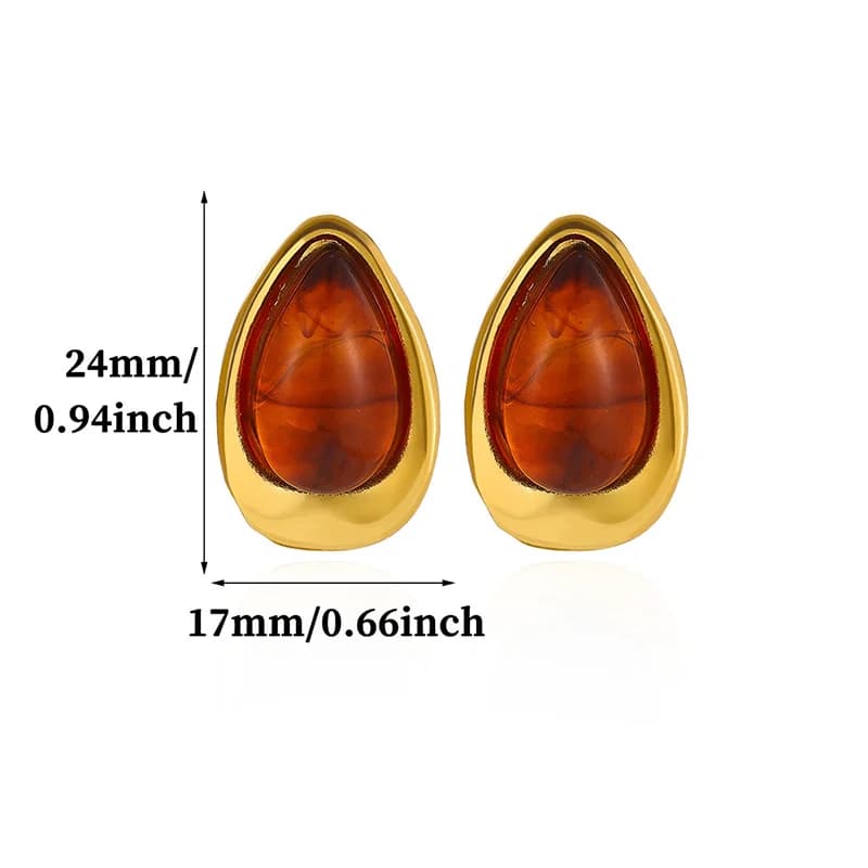Cercei vintage tip stud cu piatră chihlimbar în formă de lacrimă