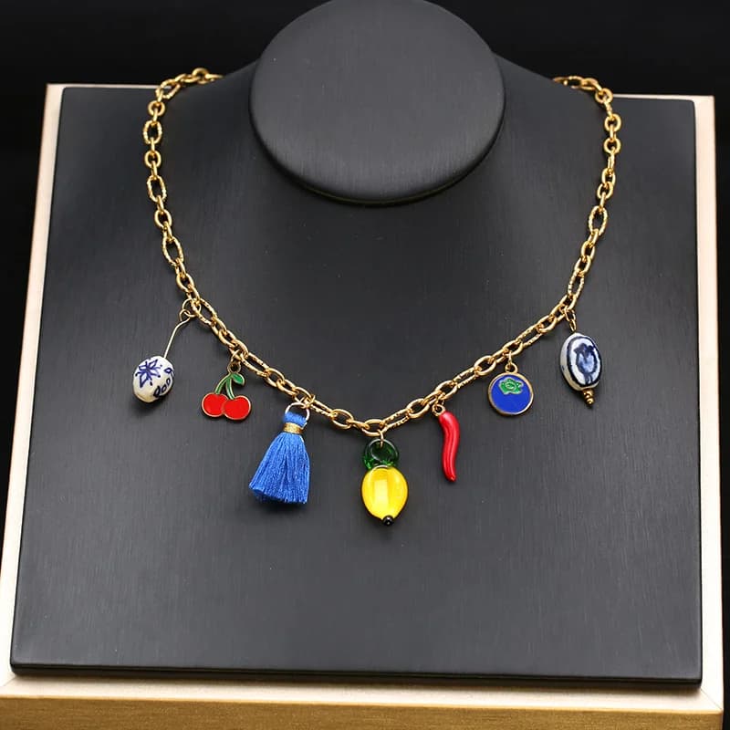 316L Stainless Steel Gold Pearl Celadon Drop Necklace
