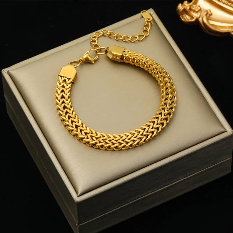 Set choker și brățară cu lanț gros, culoarea aurului