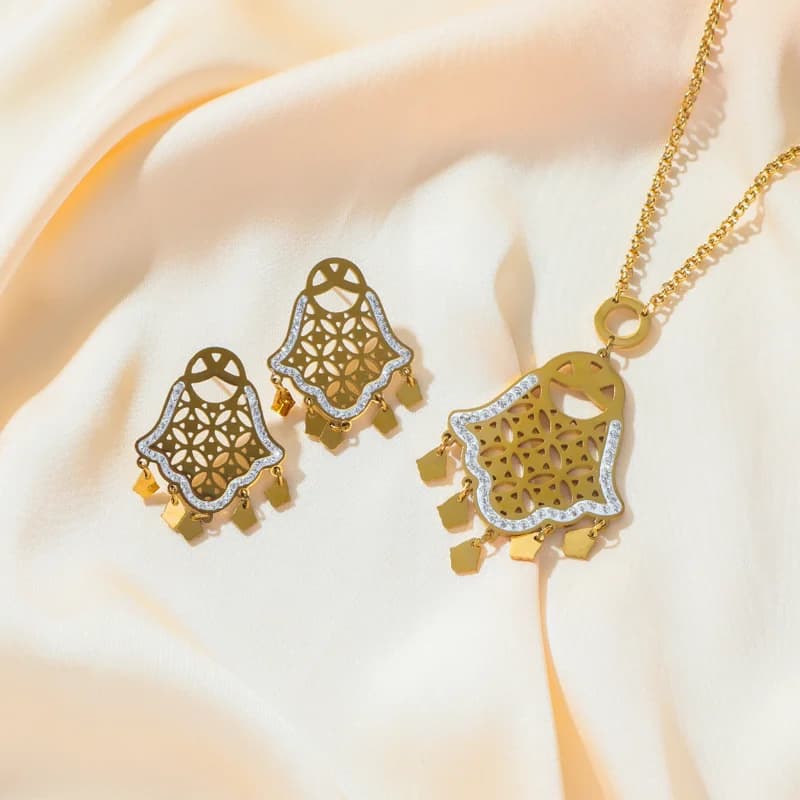 Set Colier și Cercei cu Amulete Ochior și Mână Vintage