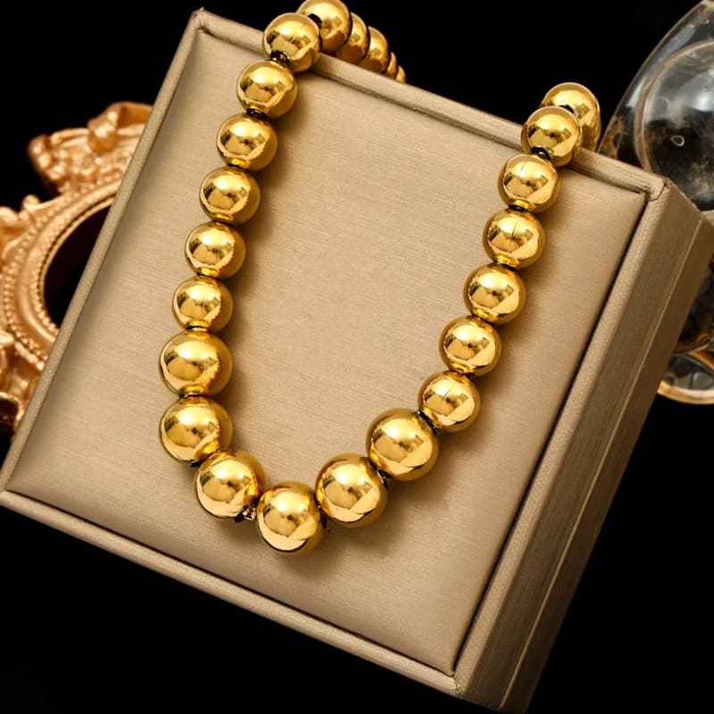 316L Stainless Steel Gold Color Ball Beaded Necklace