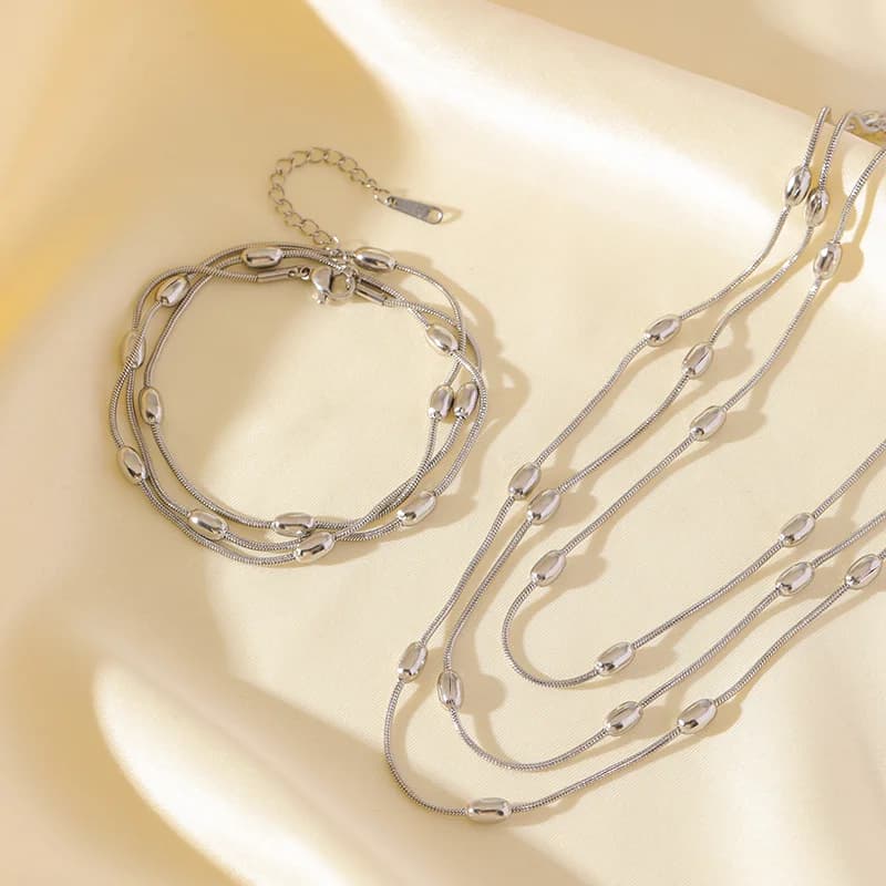 Gold Multilayer Stacking Chain Necklace and Bracelet Set