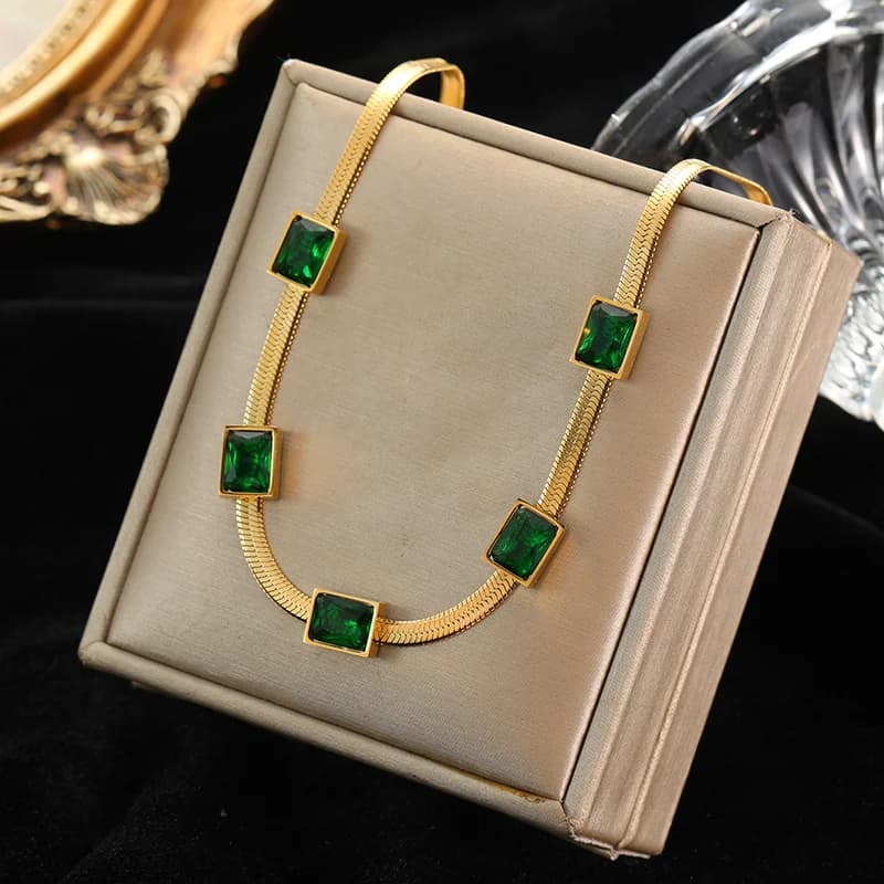 Gold Color Zircon Chain Choker Necklace