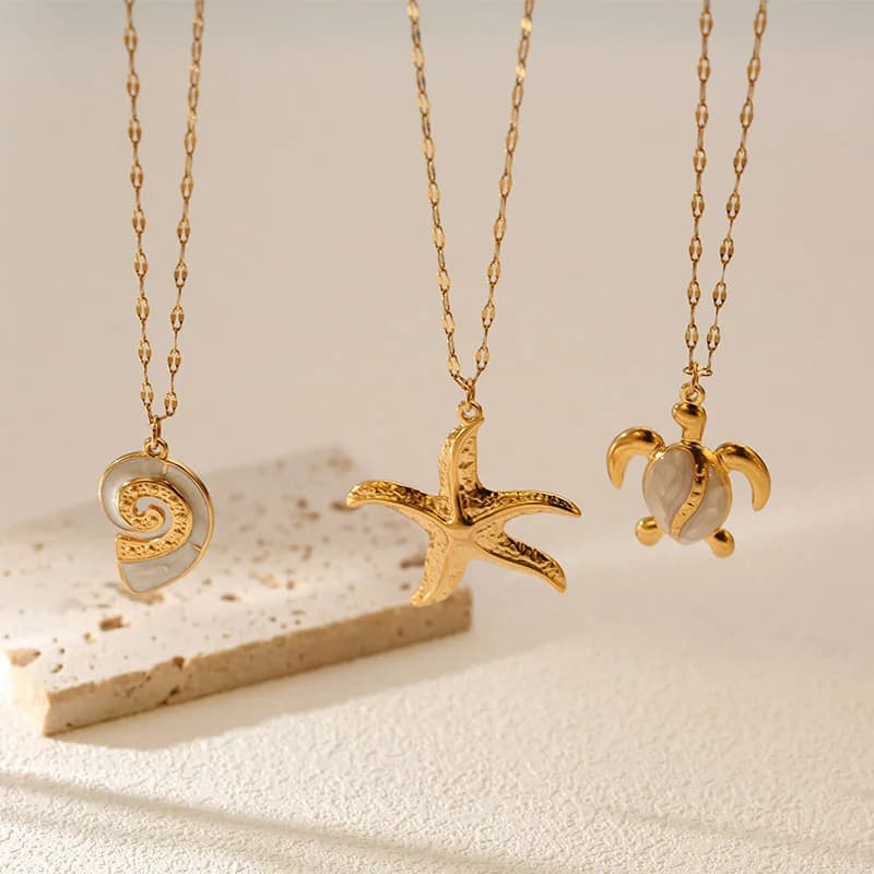 Stainless Steel Ocean Starfish Turtle Conch Pendant Necklace