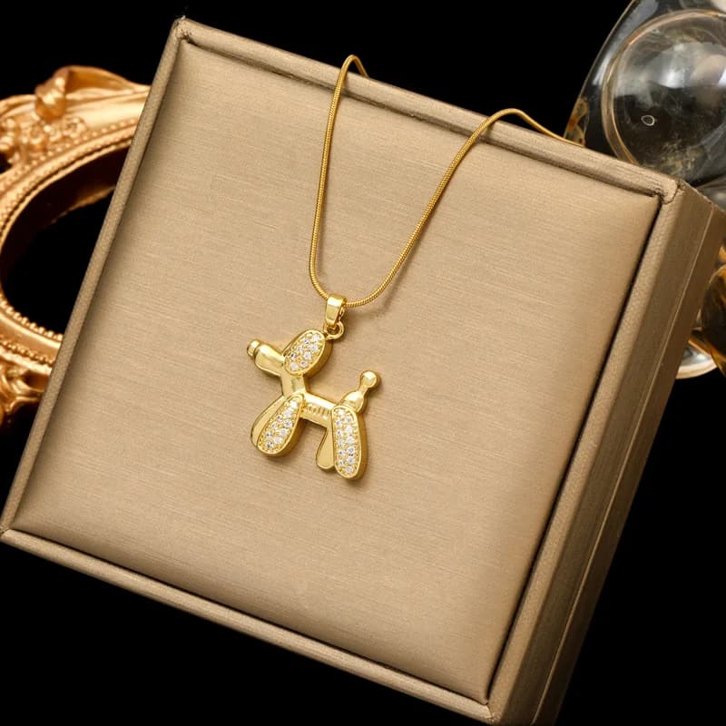 Moon Pearl Zircon Puppy Pendant Necklace