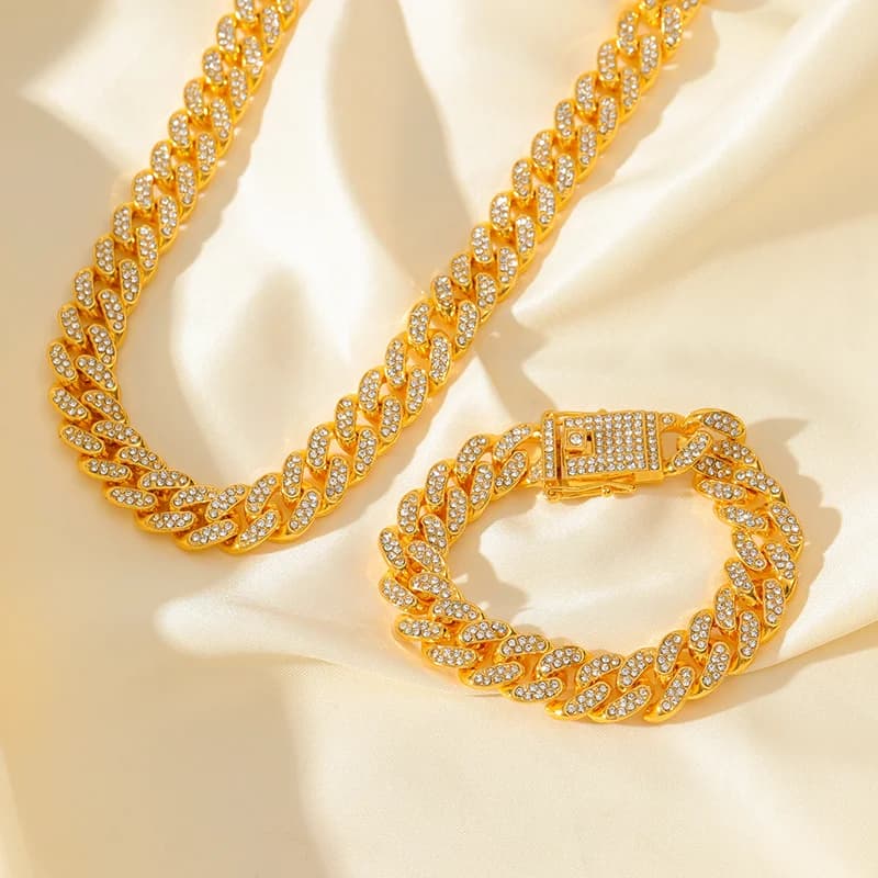 Set Colier și Brățară din Oțel Inoxidabil 316L, Placat cu Aur, Cubic Zirconia